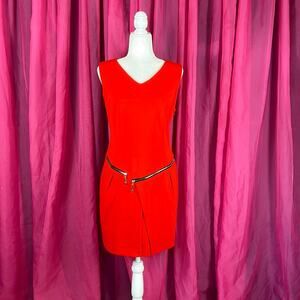 Aryeh drop waist sheath style red zipper dress, size L